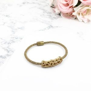 Gold Tone Crystal Bar Mesh Bracelet